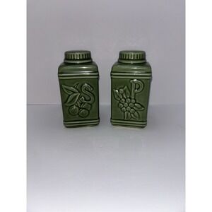 Vintage Ceramic Green THT Salt and Pepper Shakers 2001 MCM Olive Green